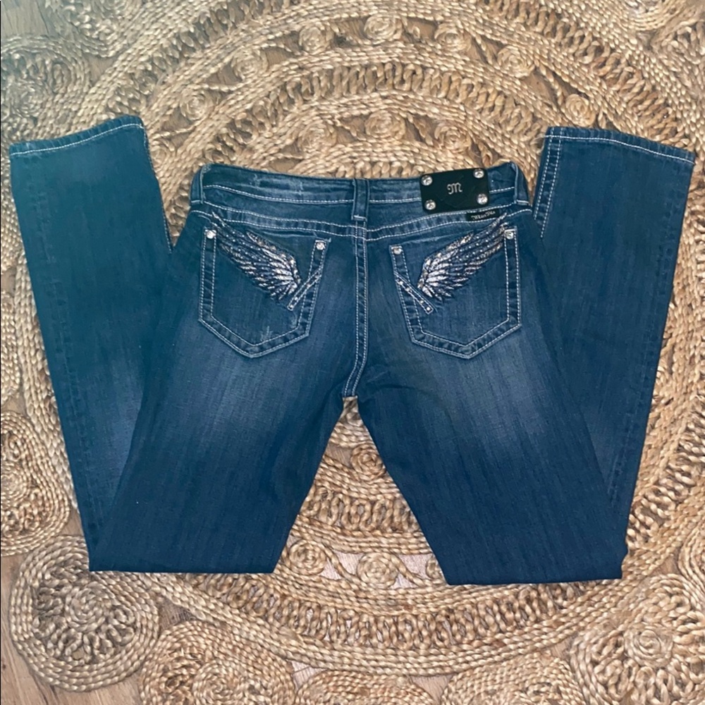 Women's MissMe 31 straight Blue Jeans with Wing Embroidery